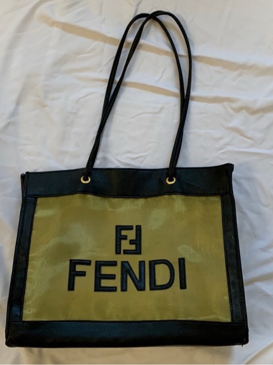 Fendi Handbags - Fendi Black and Gold Mesh & Leather Tote Bag
